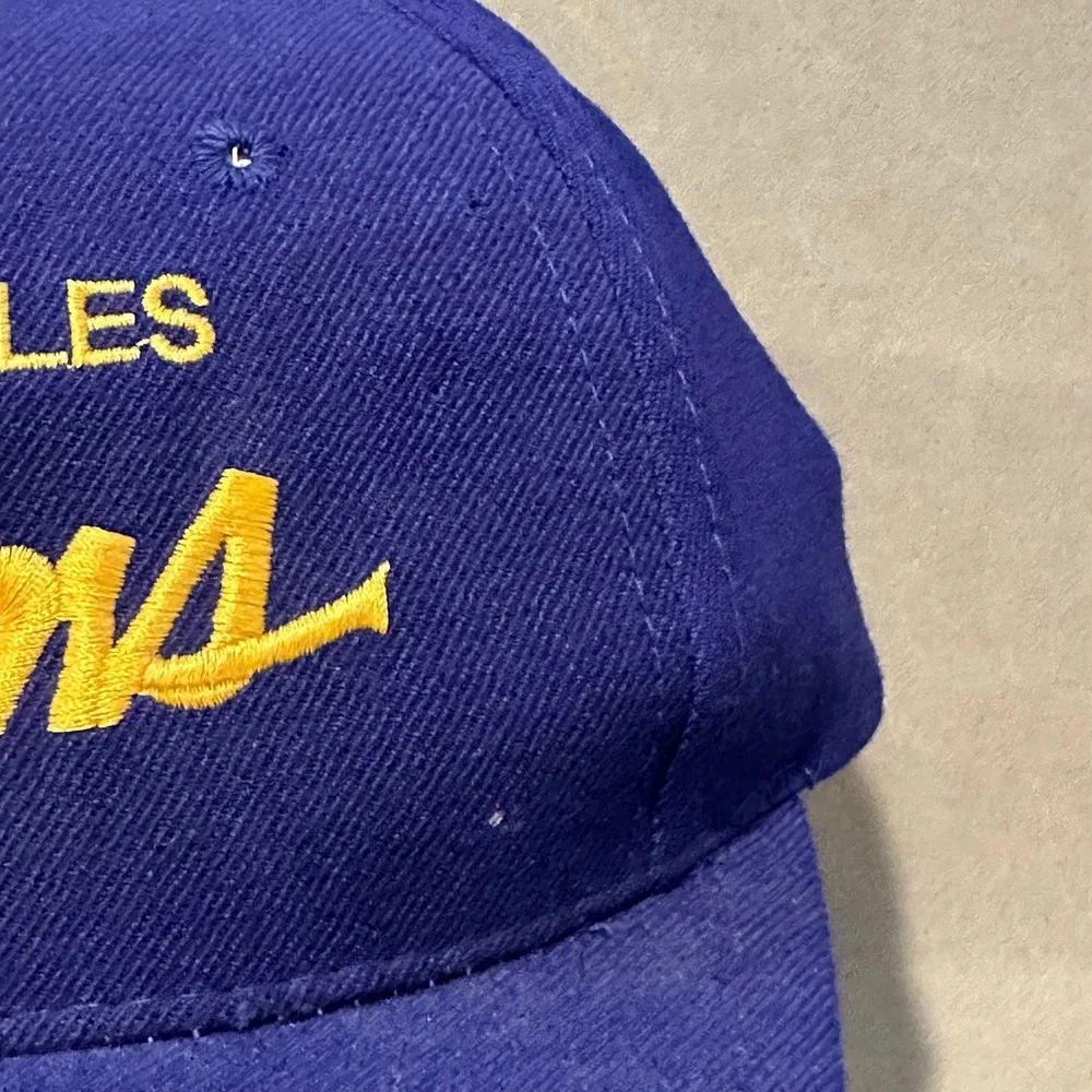 Vintage Los Angeles Rams Snapback Hat Blue Yellow NFL Script Embroidered Cap